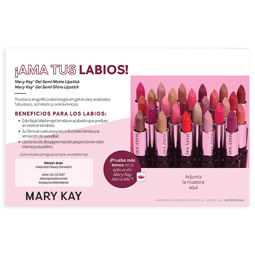 Tarjeta para muestras de MK - Lápiz labial de gel, español, personalizada