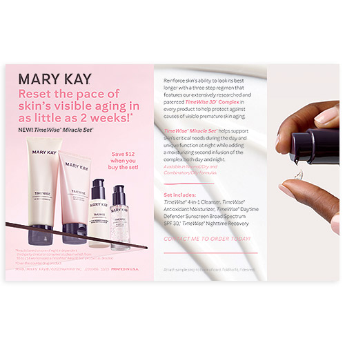 Mary Kay TimeWise Miracle Set Sample Cards, Non Personalized